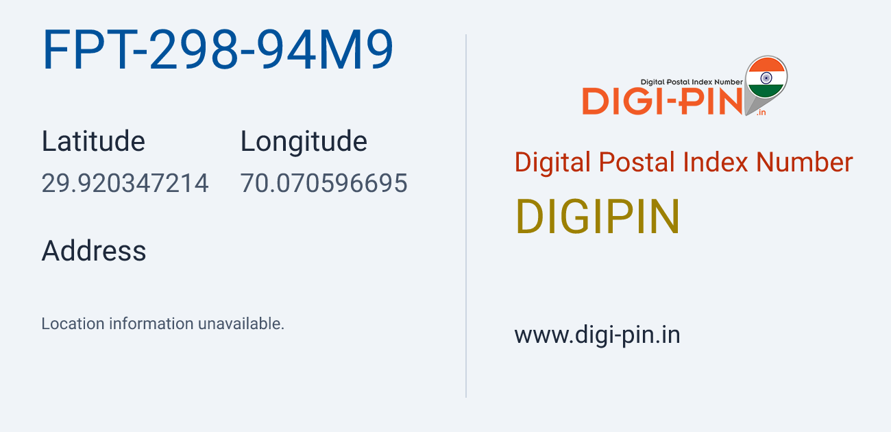 DigiPin FPT-298-94M9 location map showing coordinates 29.920347, 70.070597