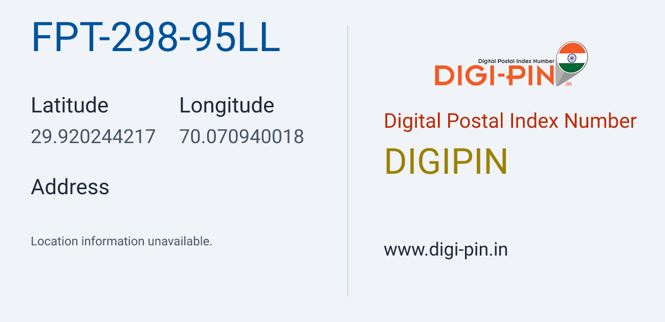 DigiPin FPT-298-95LL location map showing coordinates 29.920244, 70.070940