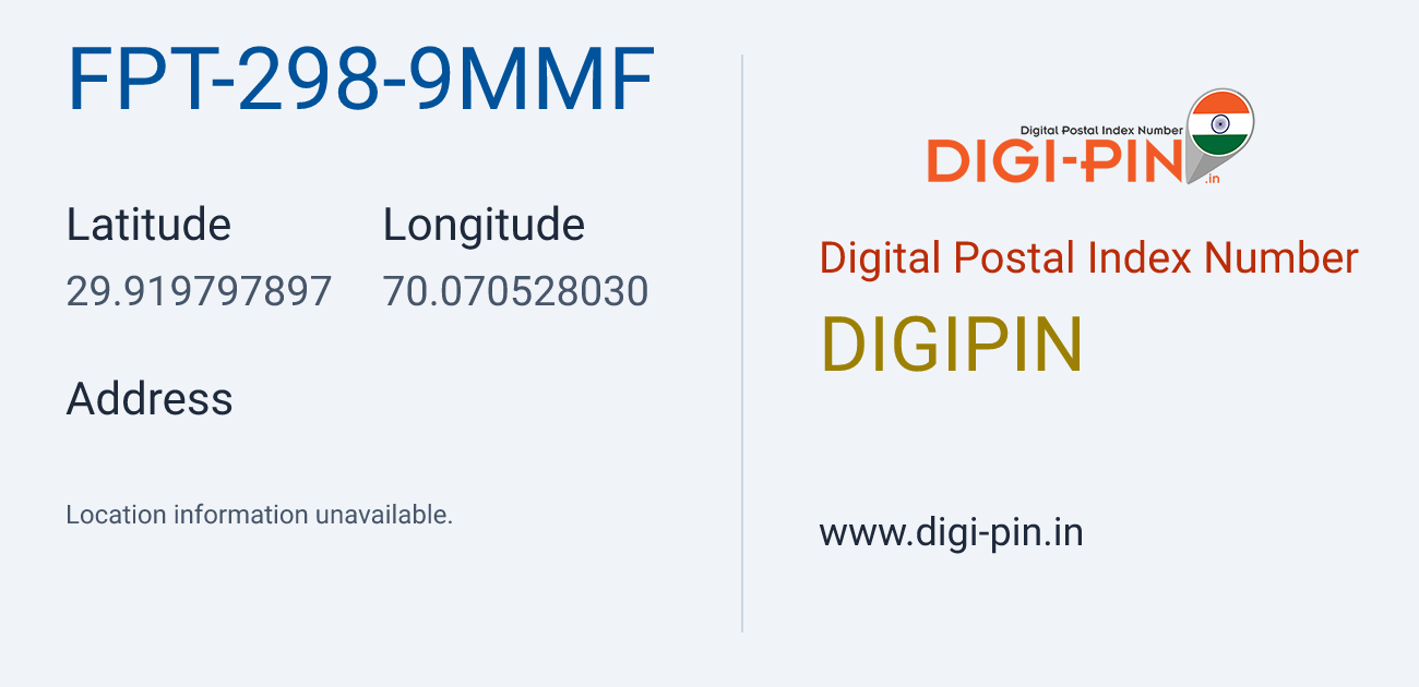DigiPin FPT-298-9MMF location map showing coordinates 29.919798, 70.070528