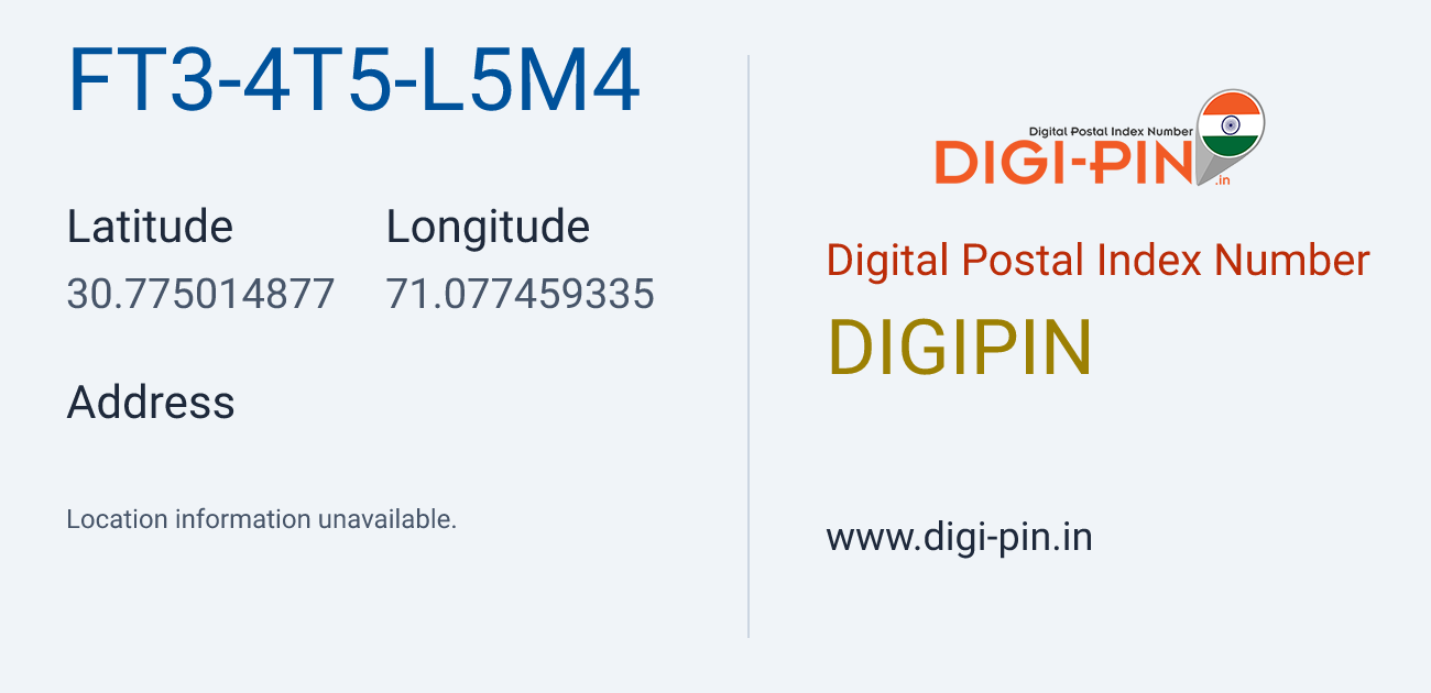 DigiPin FT3-4T5-L5M4 location map showing coordinates 30.775015, 71.077459
