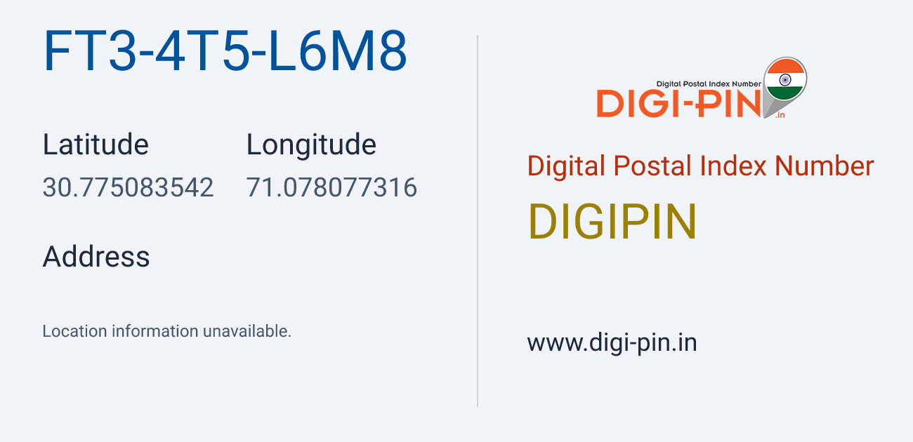 DigiPin FT3-4T5-L6M8 location map showing coordinates 30.775084, 71.078077