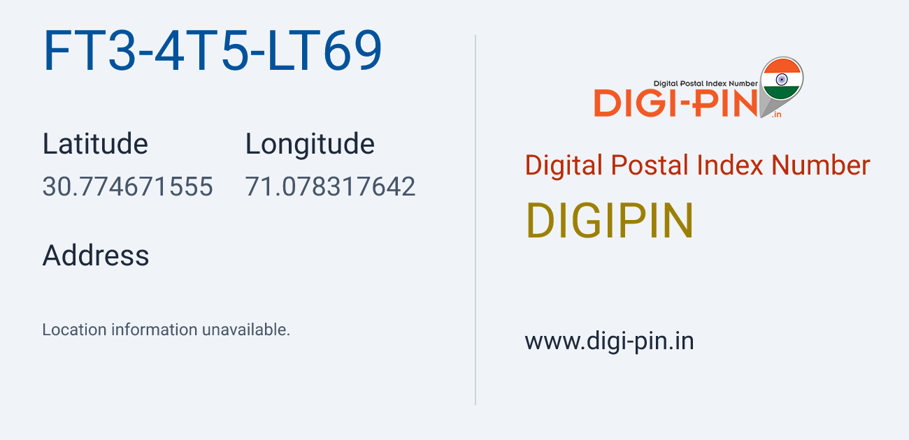 DigiPin FT3-4T5-LT69 location map showing coordinates 30.774672, 71.078318