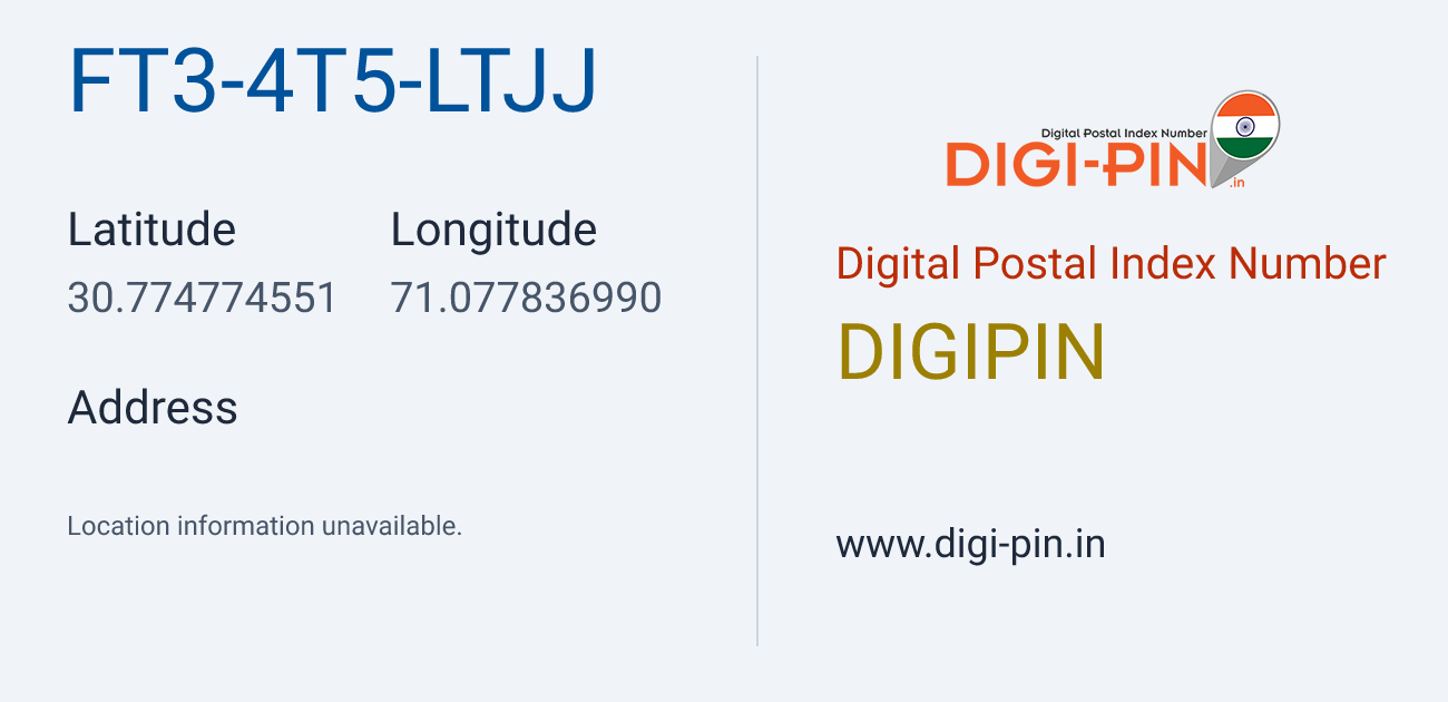 DigiPin FT3-4T5-LTJJ location map showing coordinates 30.774775, 71.077837