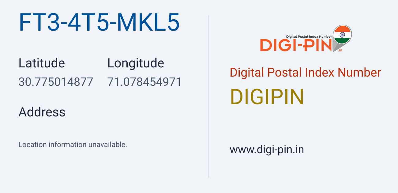 DigiPin FT3-4T5-MKL5 location map showing coordinates 30.775015, 71.078455