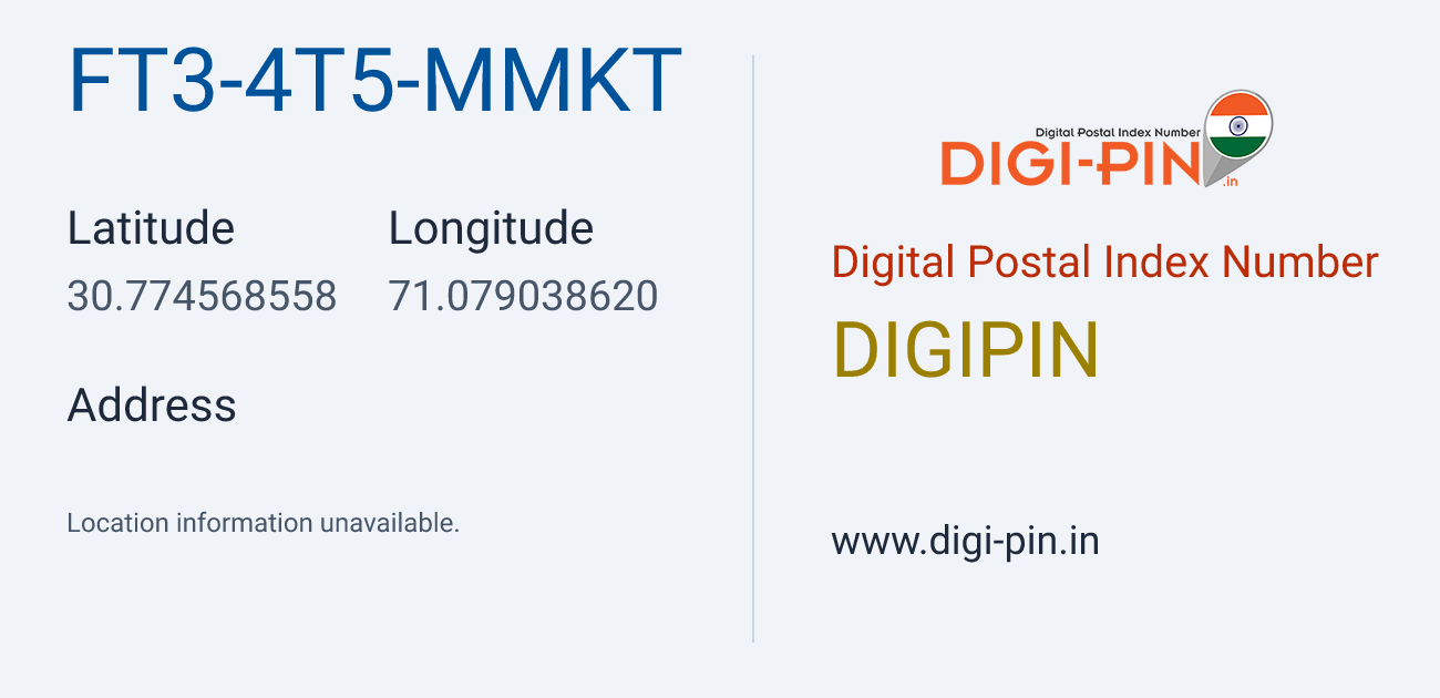 DigiPin FT3-4T5-MMKT location map showing coordinates 30.774569, 71.079039